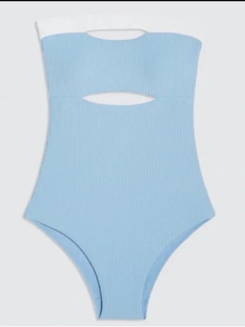Onia Light Blue Ribbed Kids One-Piece Swimsuit with Front Cutout